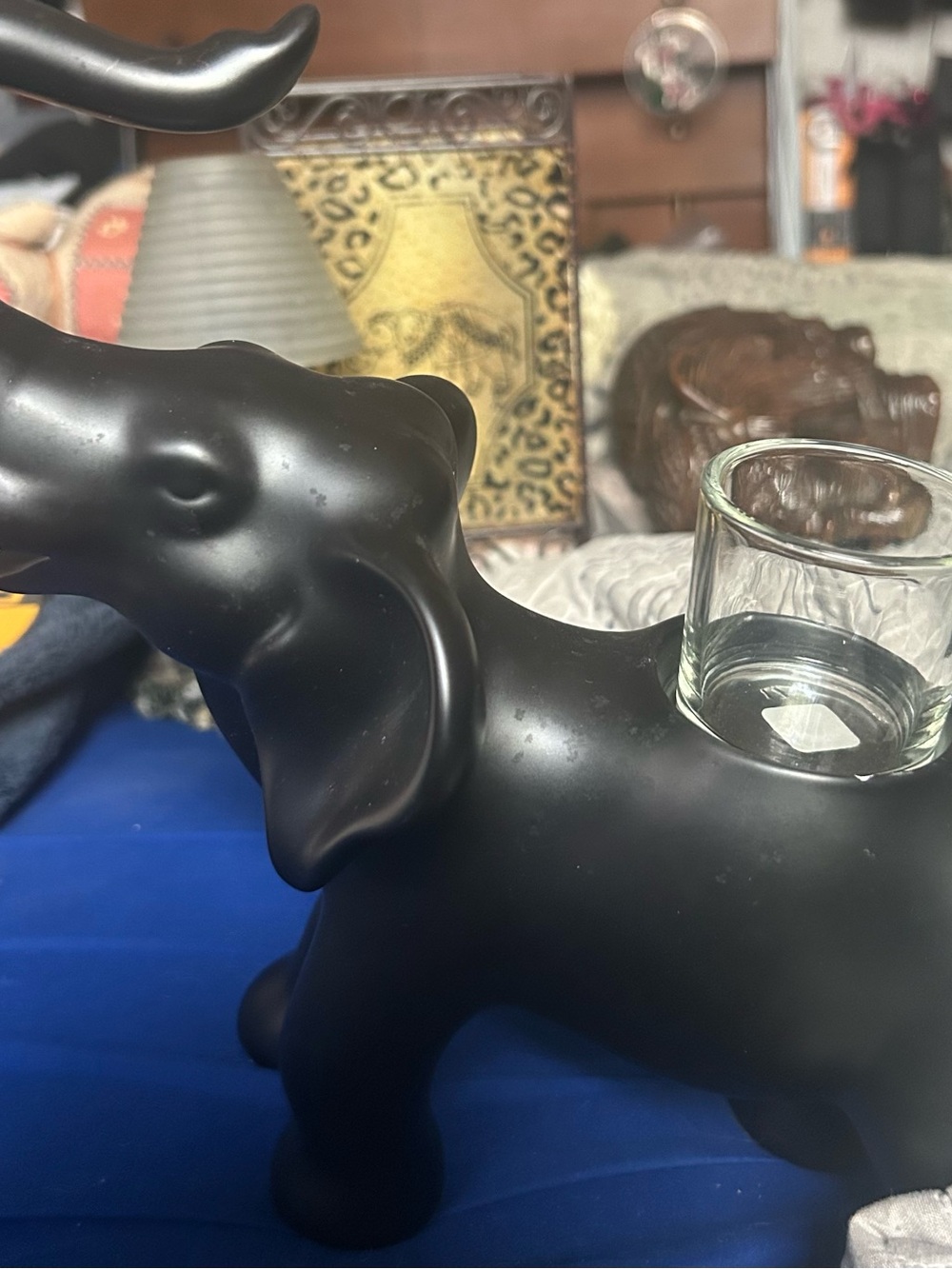 PartyLite Matte Black Elephant Votive Holder